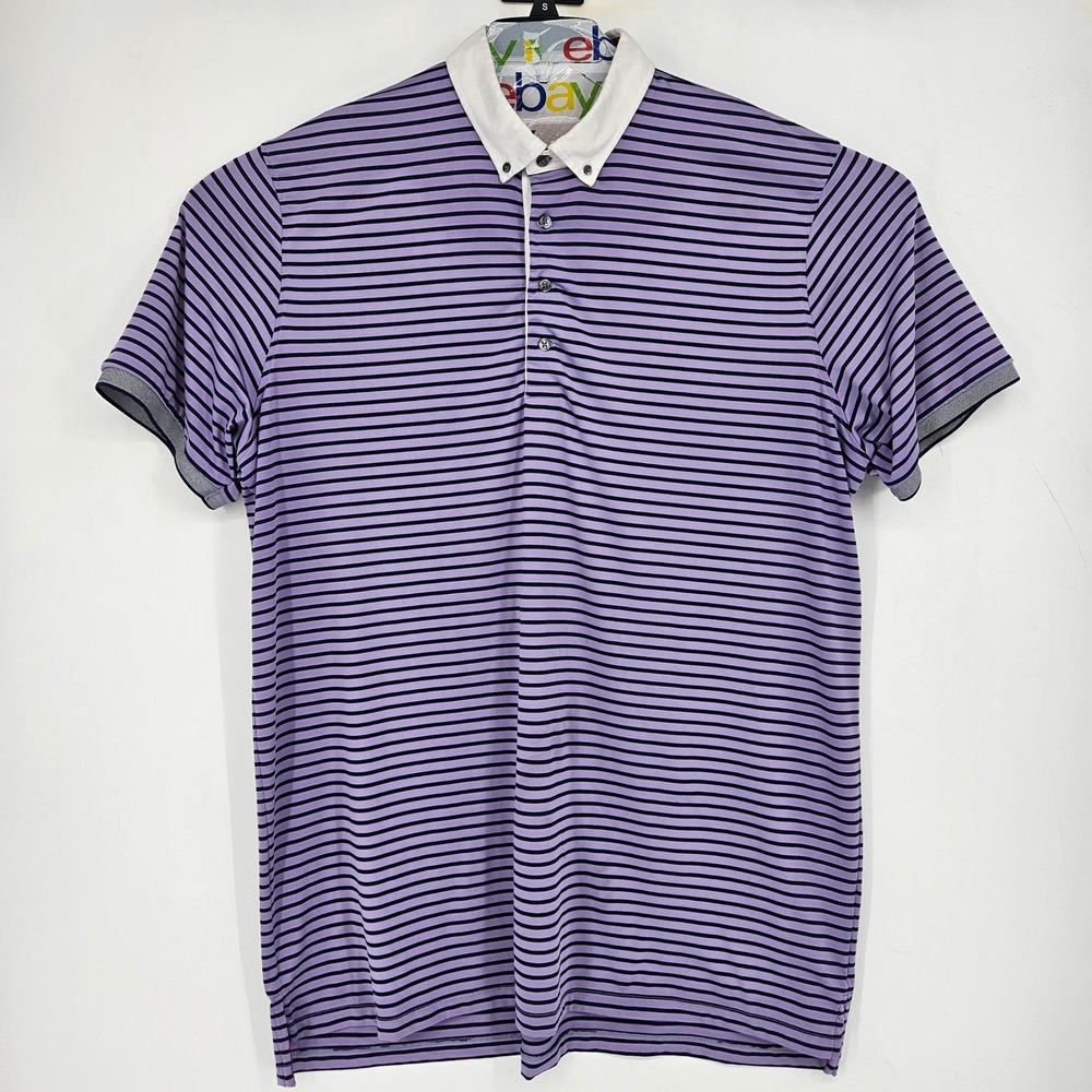 Greyson Shirt Mens XXL Polo Striped Purple Black Golf Performance Short Sleeve